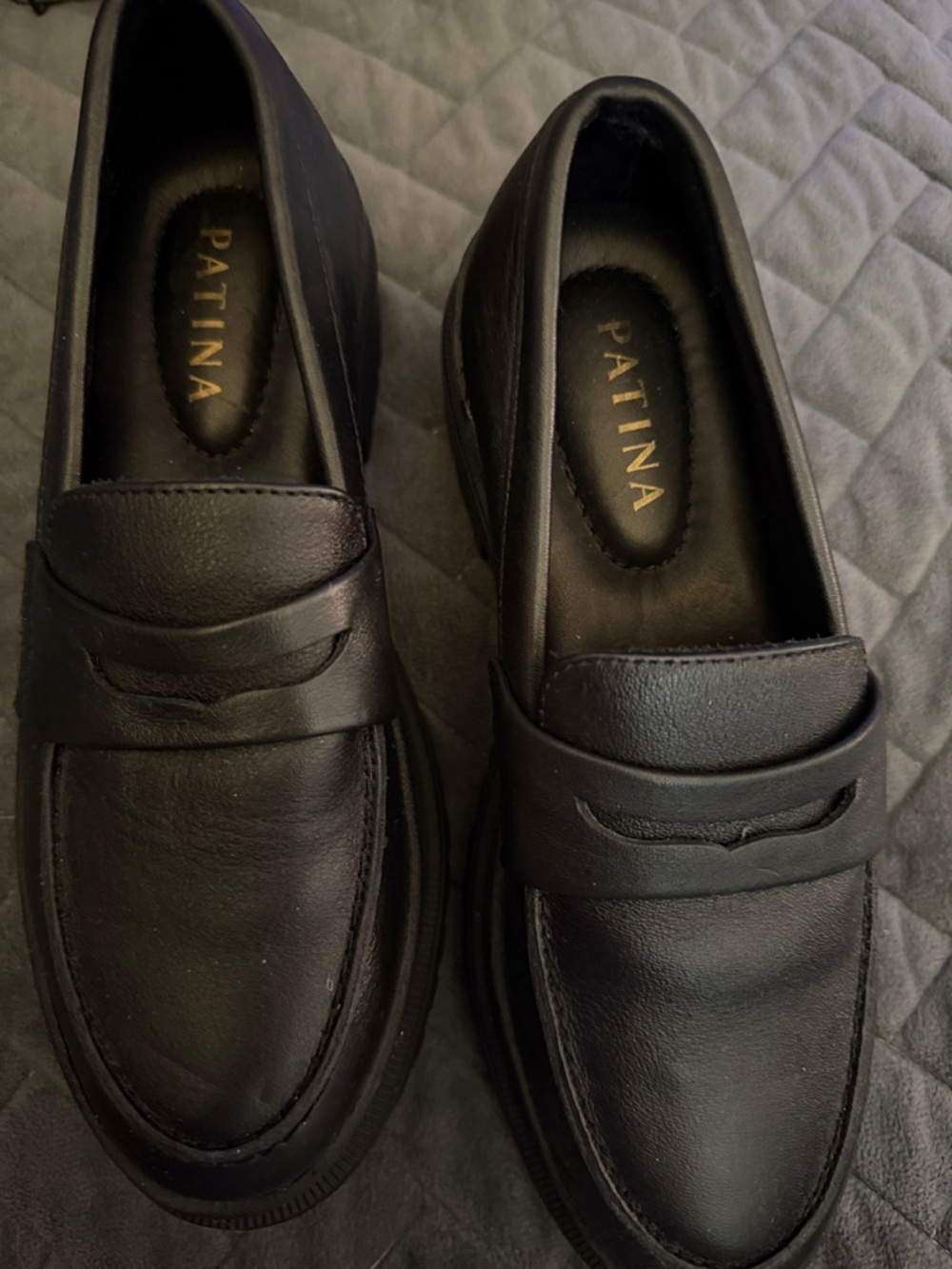 Patina Black Leather Penny Loafers for Women